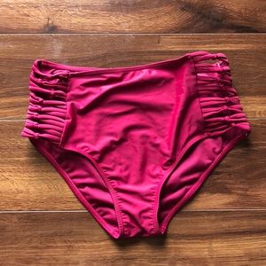 High waisted red tie bikini bottoms